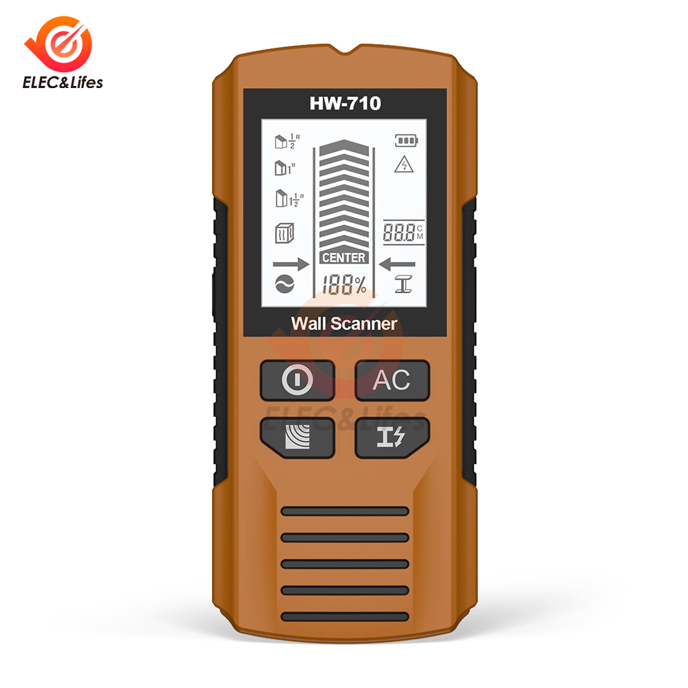 HW-710 Wall Stud Finder Sensor Wandscanner LCD Elektronische detector Edge Center Houtstroom Metaal AC Detectie van stroomdraden: Oranje