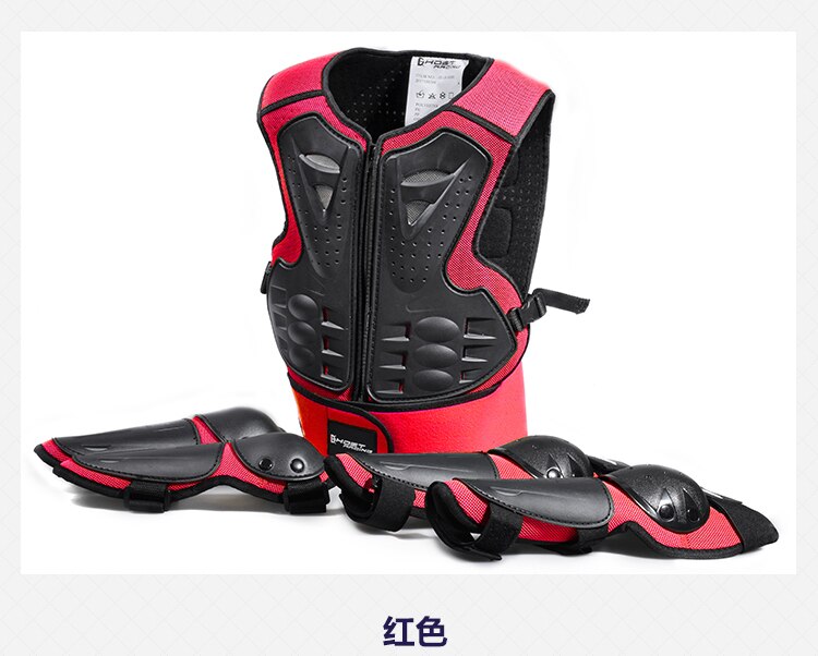 SX081-ropa de armadura todoterreno para el cuidado de la motocicleta, traje de protección para niños, rodillera deportiva, protector de esquí para ciclismo: Rojo