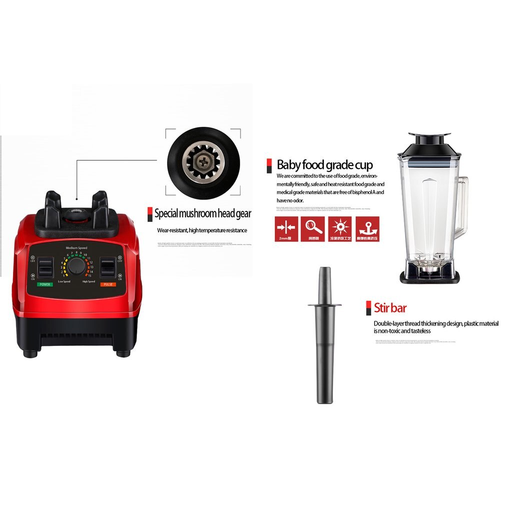 2200W High Speed Blender Mixer with 8 Blade Fruit Juicer Food Processor Ice Crusher Smoothie Machine 2.0L