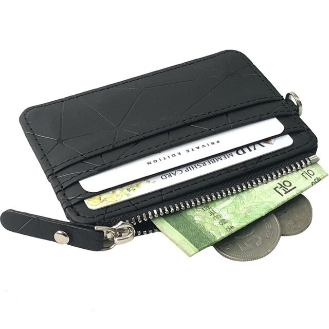 Mode Reizen Pu Lederen Bank Business Id Card Wallet Rits Portemonnee Portemonnee Oortelefoon Houder Pouch Voor Vrouwen mannen: Black