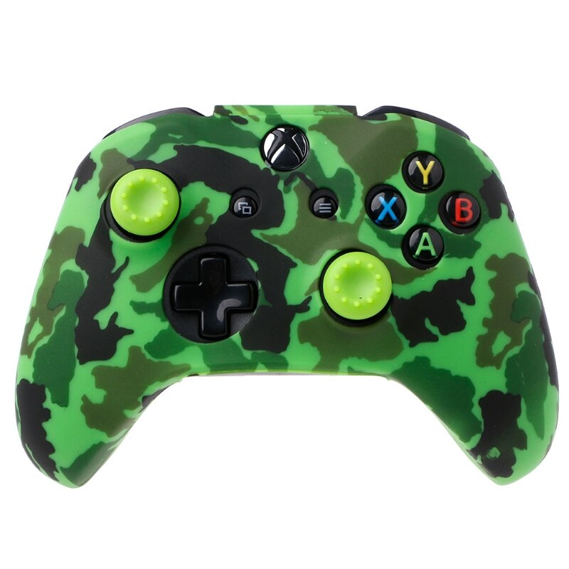 Funda de silicona de camuflaje + 2 Joystick para xbox one X S, mando P9YE: Green