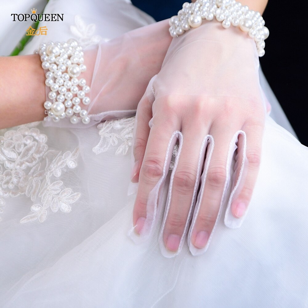 TOPQUEEN M01 Girls Wedding Gloves Pearl Princess Party Supplies Performance Women Lady Bride Prom Jewelry Bridal Glove