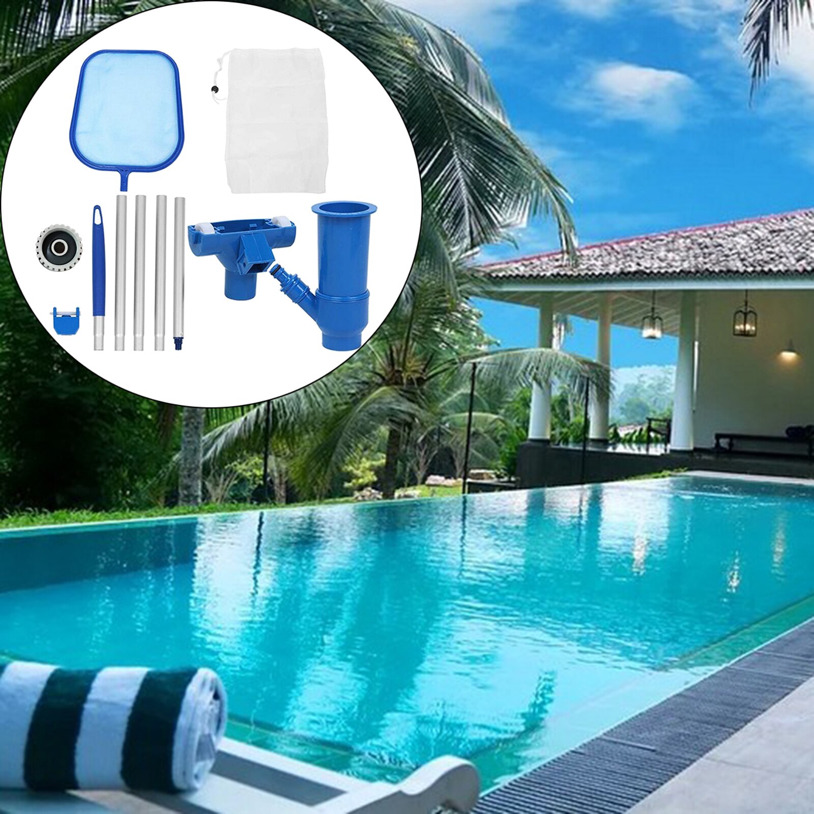 Pool Cleaning Set Swimming Pool Cleaning Tools Maintenance Above Ground Pool Skimmer Net Vacuum Cleaner Tool Set Gadgets