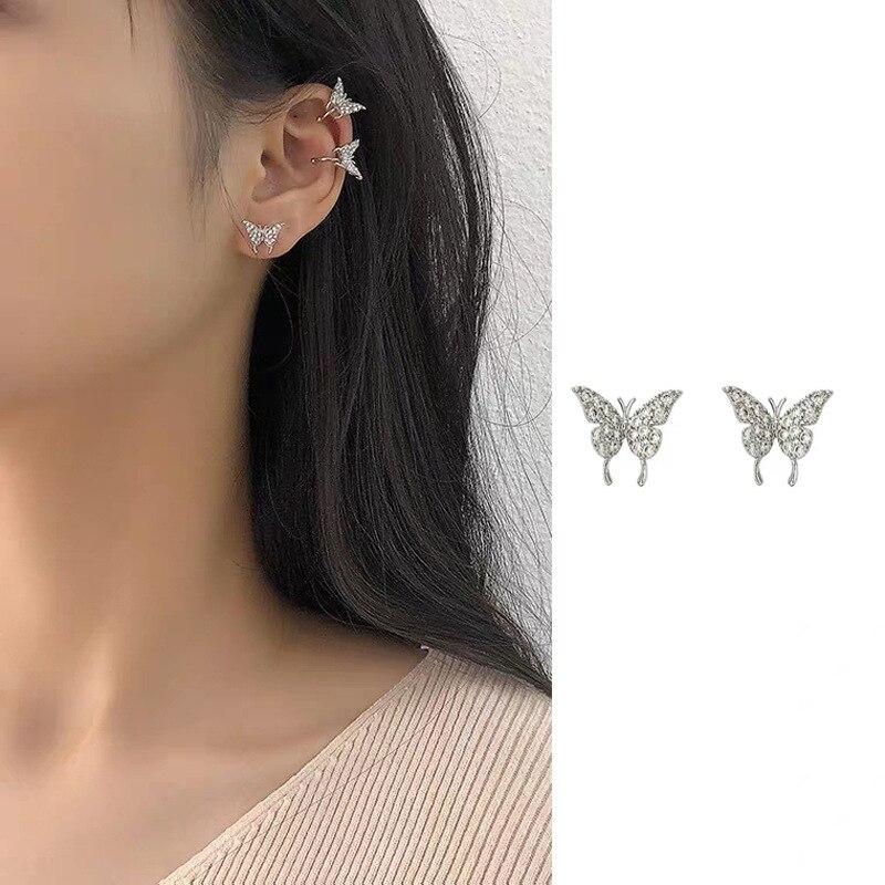 Kpop mini minimalistisk sommerfugl fe skinnende udsøgt æstetisk øreben klip ingen piercinger øreringe til kvinder egirl bff smykker