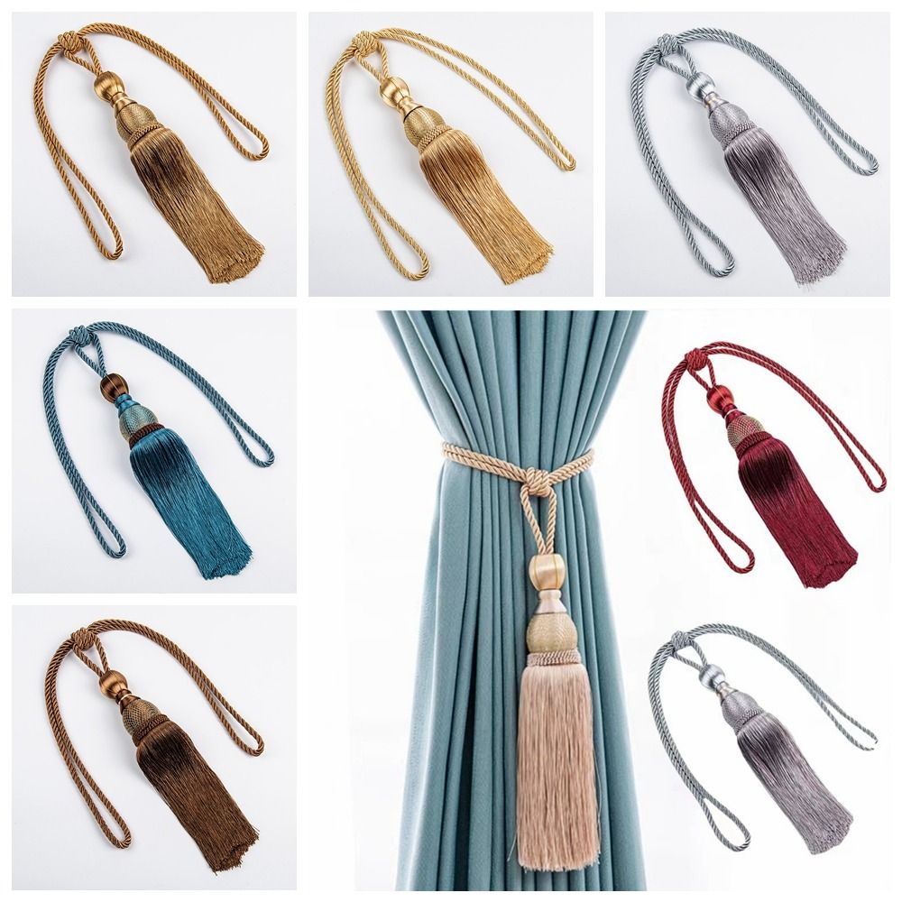 No Installation Curtain Tassels Tieback Polyester Yarn Punch-free Tassel Curtain Ties Gold Wire Hanging Ball Multicolor