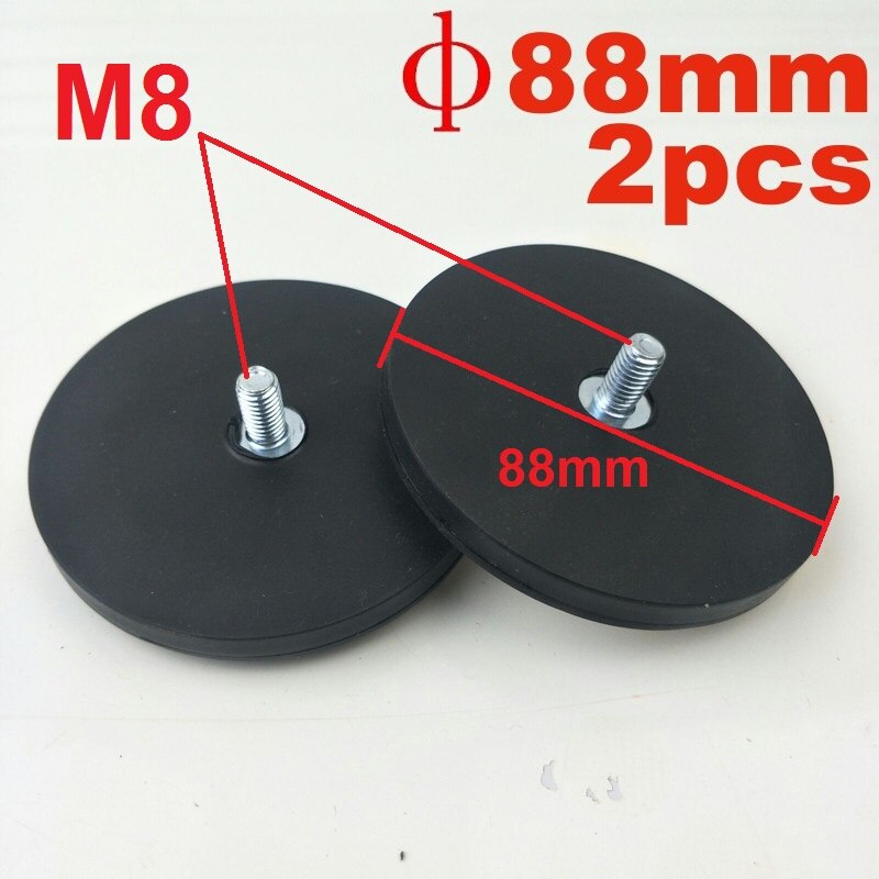 Kraftfuld neodym magnet skive gummi prissat  m6 m8 tråd kamera magneter dvr telefon holder base magnetiske beslag til led bar lys: 88mm m8 2 stk