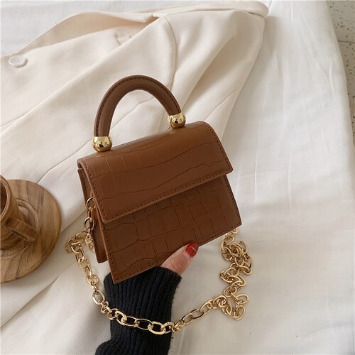 Crossbodytassen met krokodillenmotief voor dames, kleine dameshandtas, pu-leren handtas, avondtassen van het merk sac a main: Bruin