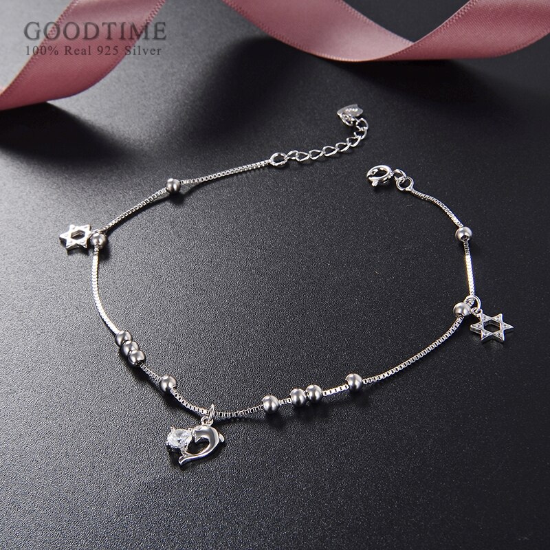 Mode Vrouwen Enkelband 925 Sterling Zilveren Verse Zeshoekige Dolfijn Vorm Enkelbandje Aan Dame Meisje Decoratie Sieraden Voet Accessoires