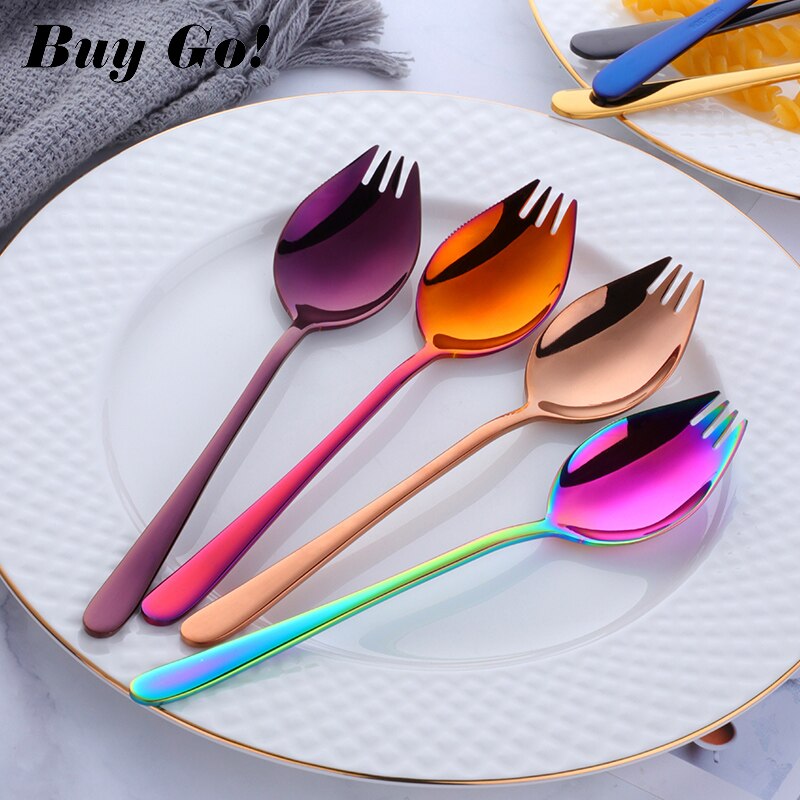 1PCS 3 EM Sporks 1 Design Criativo Ferramentas de Cozinha Utensílios de mesa de Aço Inoxidável Garfo de Sobremesa Colher Utensílios de Frutas Salada de Macarrão