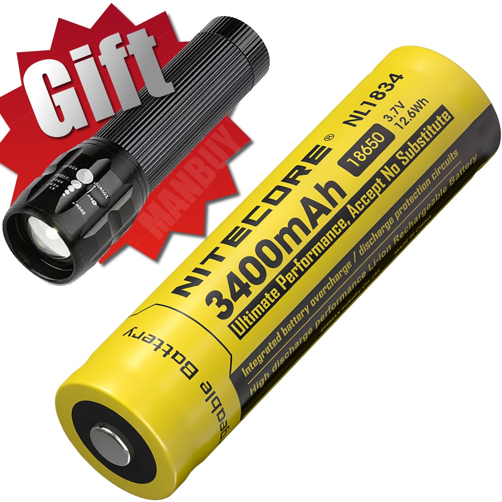 100% Original NITECORE NL1823/NL1826/NL1832/NL1834/NL1835 3.7V Li-ion Protected Battery Button Top 18650 + Flashlights FREE