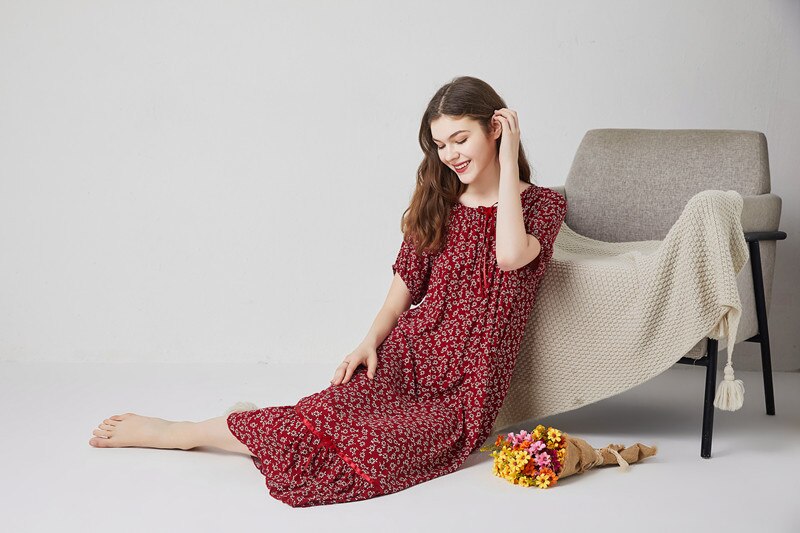 Nacht Jurk Vrouwen Plus Vet Size Katoen Nachthemd Casual Zomer Lange Jurk Losse Vrouwelijke Nachtkleding Print Korte Mouw Nachtjapon