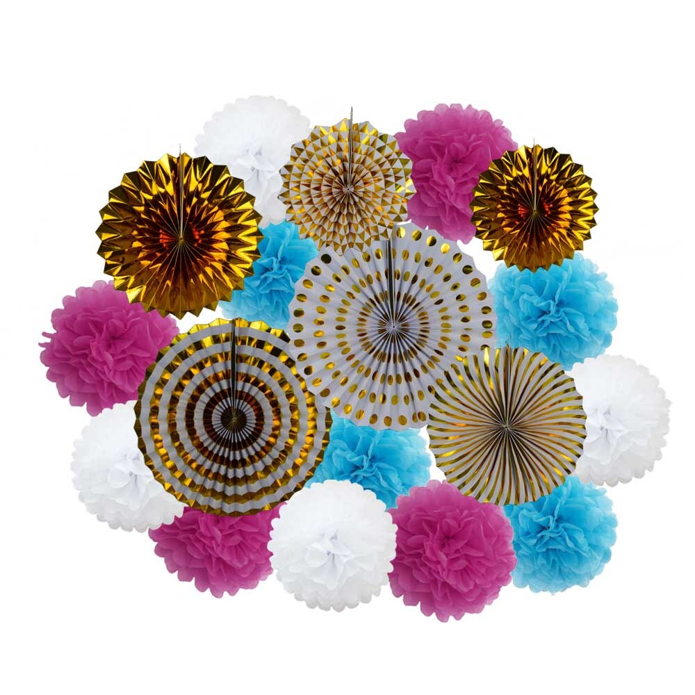 Lente Party Favor Goud Groen Set Vouwen Opknoping Papier Pom Pom Fans Baby Shower Kids Meisje Jongen Verjaardag Decoratie