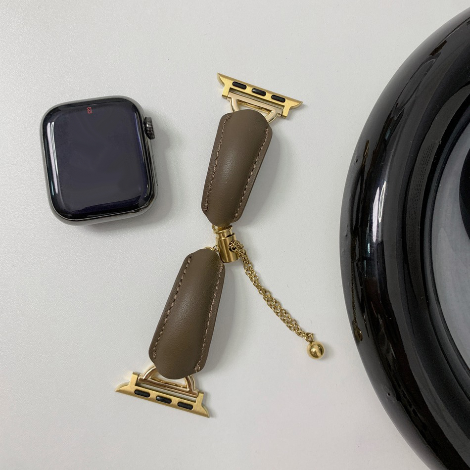 Luksus d-læderrem til apple watch series 10 9 8 7 6 se 5 4 3 38/40/41/42/44/45/46mm iwatch ultra 2 49mm rem metalarmbånd: Xxl / Sandrosa