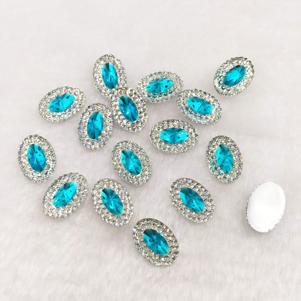 60 stks Hars 10*14mm Ovale Edelsteen plaksteen Bling strass Ornamenten DIY plakboek Wedding applicaties craft SW36: Lake blue