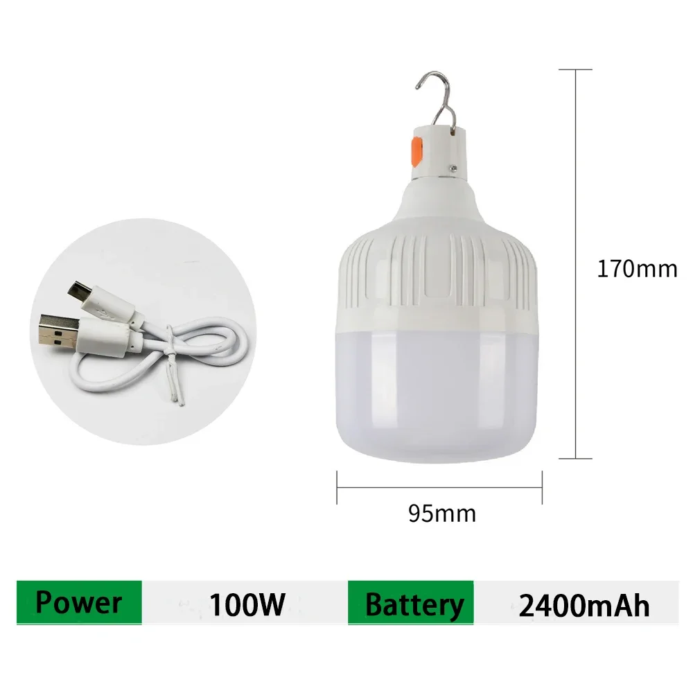 USB Oplaadbare LED Noodlantaarn 30W 60W 100W 3 Modus Buitenverlichting Duurzame Draagbare LED Lampen voor Camping Vissen: green
