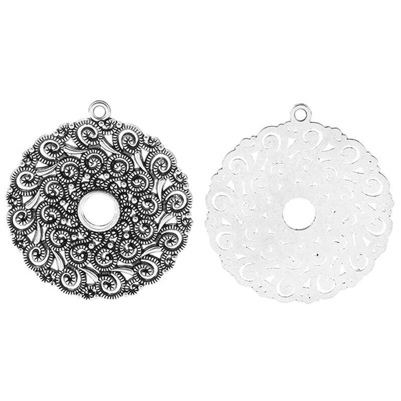 ZXZ 5 uds. Colgante de plata tibetana grande hueco abierto redondo círculo flor remolino en espiral para la fabricación de joyería hallazgos 53x48mm