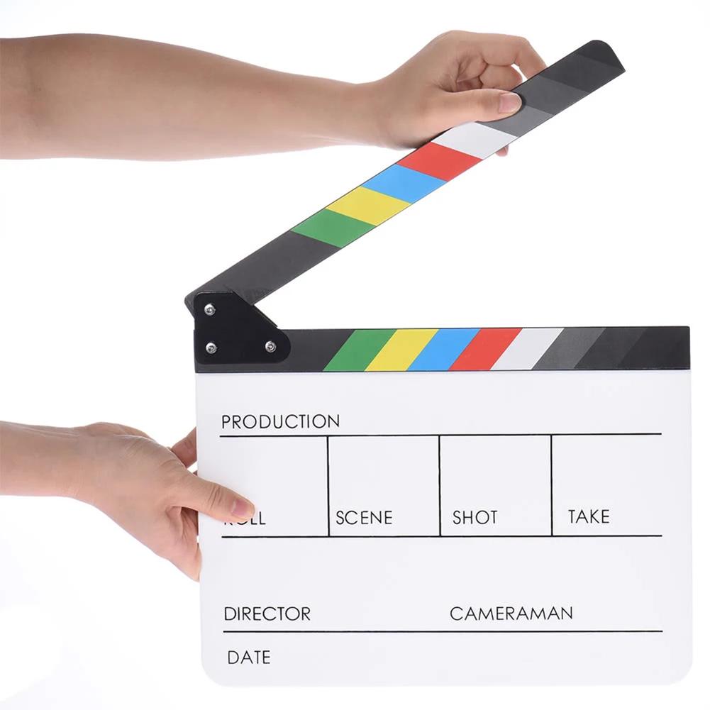 Regissør videoscene klapperbord fargerike klapperbrett kutte rekvisitt akryl tørr slette regissør tv film film handling skifer klappe