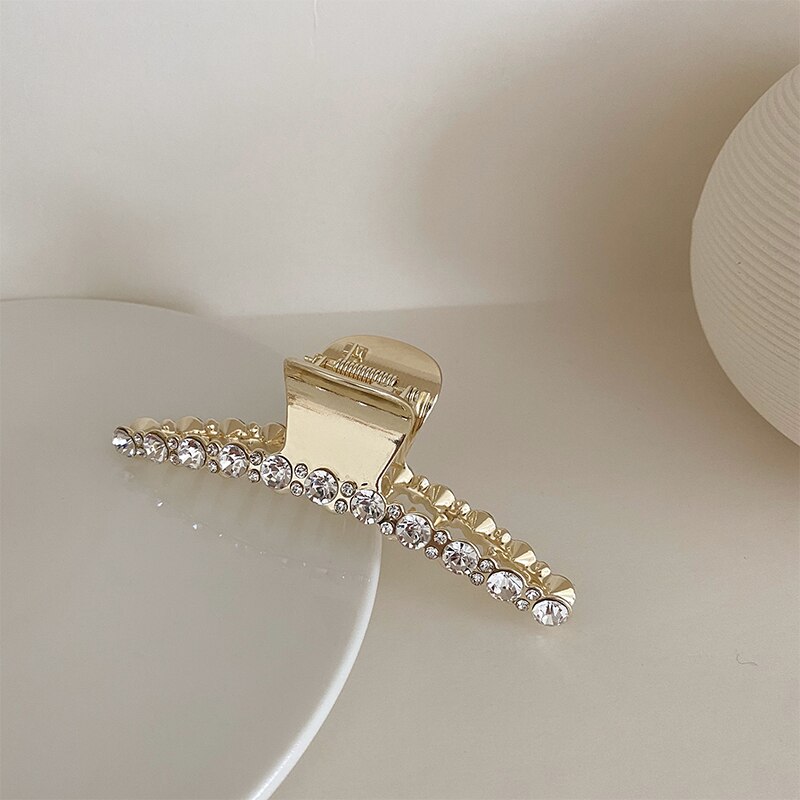 HUANZHI Trendy Metal Geometric Pearl Rhinestone Hair Grip Large Clip for Women Hair Accessories Hair Style Make: 2-11.3cm