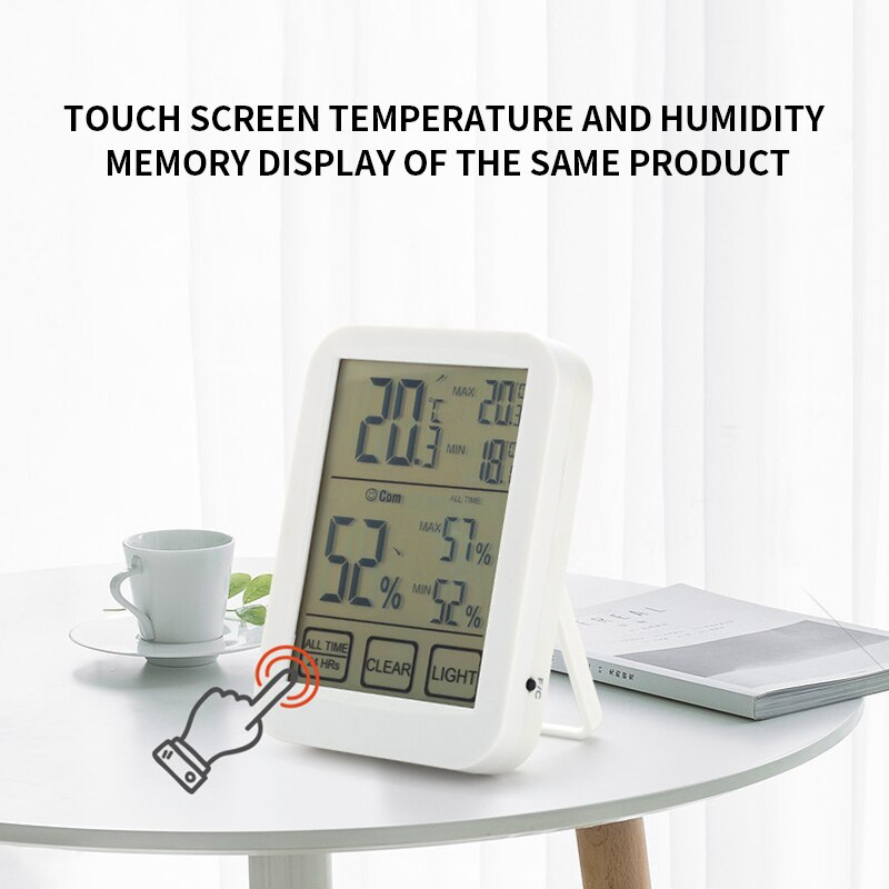 Digital Thermometer Hygrometer Touch Screen Temperature Humidity Meter Monitor Max Min Record for Indoor Home Greenhouse