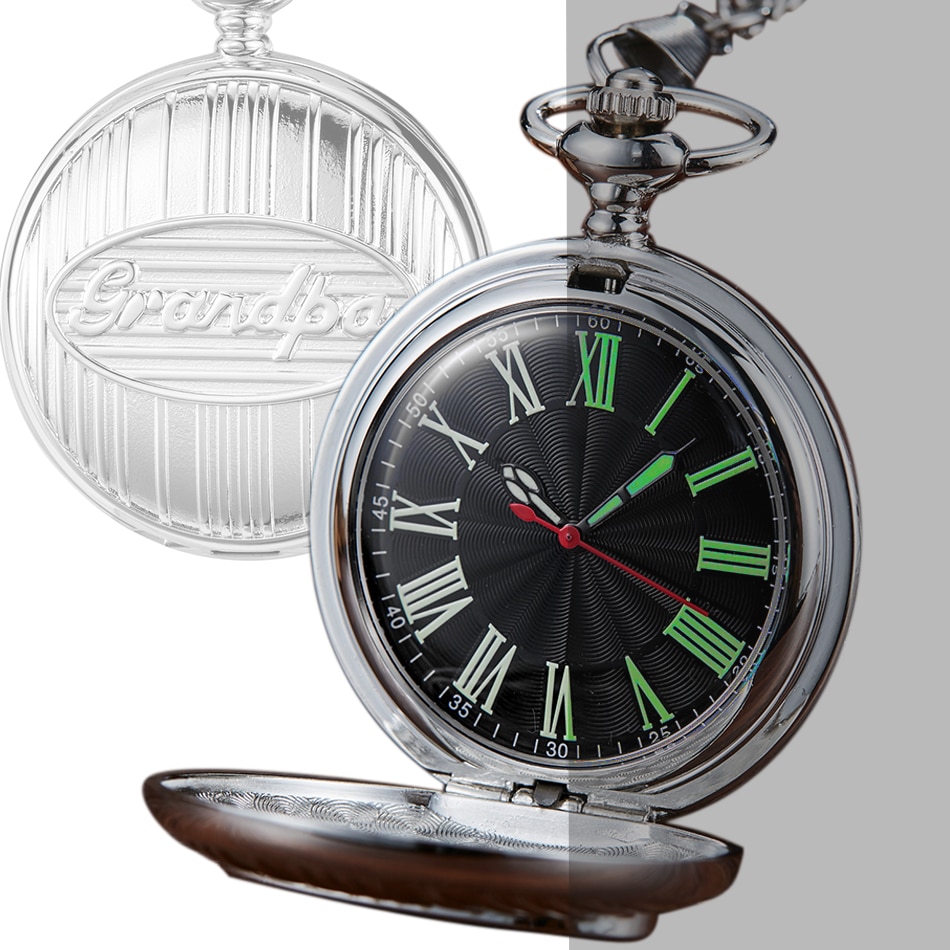 Opa gegraveerd quartz zakhorloge lichtgevend vintage zilveren gouden fob ketting heren opa's beste klok relogio de bolso
