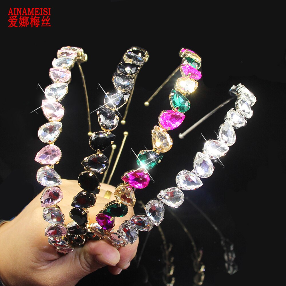 Ainameisi Luxe Strass Hoofdband Water Volledige Crystal Hoofddeksels Mode Hoofdband Bridal Crown Haar Accessoires Sieraden