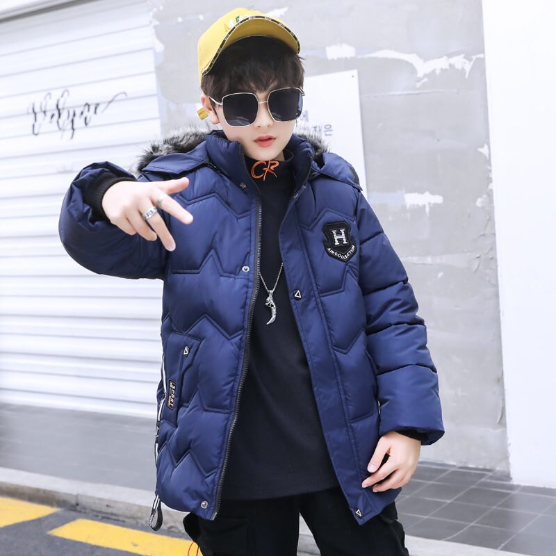 Vestes d'hiver chaudes pour garçons de 12 à 13 ans, costumes d'hiver à capuche pour adolescents, vêtements d'extérieur doublés chauds,: Navy / 5