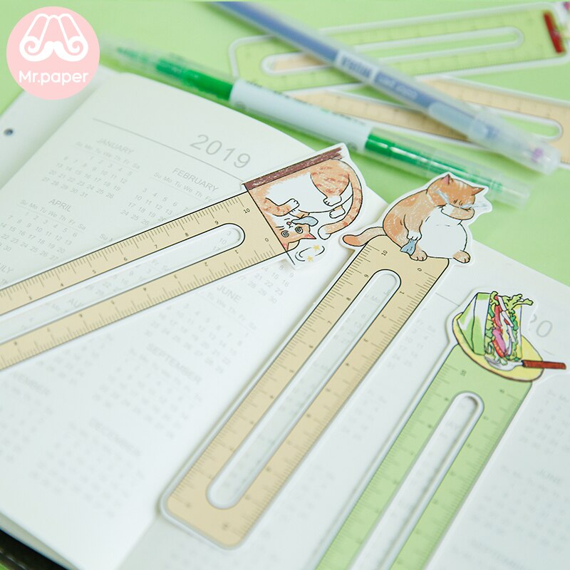 Mr Paper 30pcs/box Kawaii Kitty Ruler Irregular Bookmarks for Novelty Book Reading Maker Page Writing Tool Paper Ruler Bookmarks