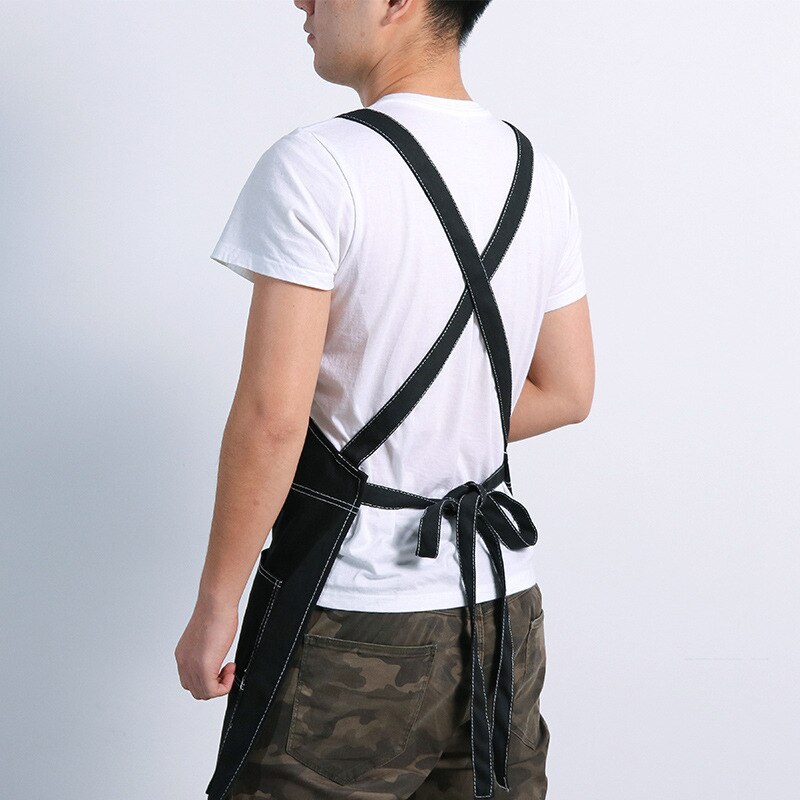 Solid Denim Pocket Bibs House Cleaning Working Coffee Pinafore Canvas Apron Kitchen Accessories Shop Cooking Baking Accessories
