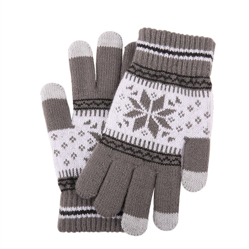 Julekashmir uldstrikkede handsker vinterhandsker til mand og kvinder plus tykke strikkede håndled med fem fingre: Lysegrå
