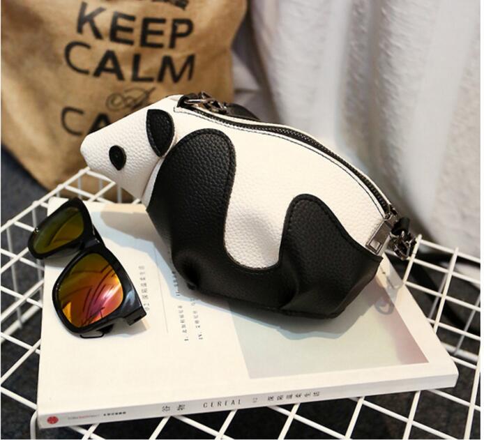 Personlighet tecknad panda väskor kvinnor läder crossbody väska kausal axel budväska telefon mynt plånböcker