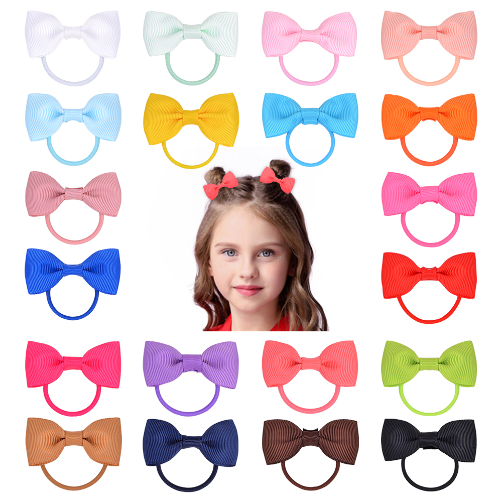20 unids/lote Mini lazos para el cabello de Color sólido, banda elástica para el cabello para niñas, diadema, cinta de grogrén, accesorios para el cabello para niños