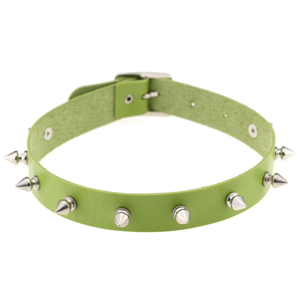 Punk Lady Gothic Leder Halsband Herz Kette Spike Niet Schnalle Kragen Halskette: green