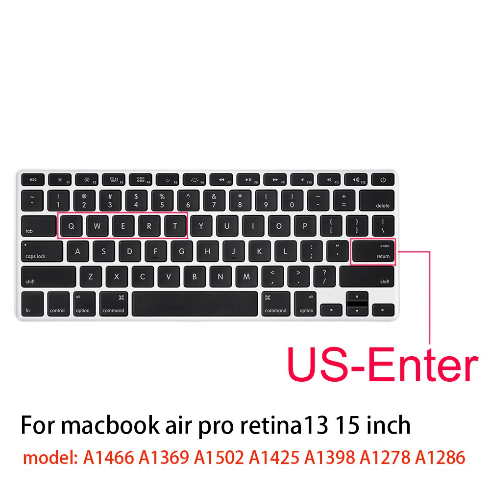 Dla Apple naklejki pokrywa klawiatury laptopa silikonowy futerał kolor silikonowy Film ue/usa dla macbook pro13/15 air13 A1278A1398A1466/1502: US-enter dark black