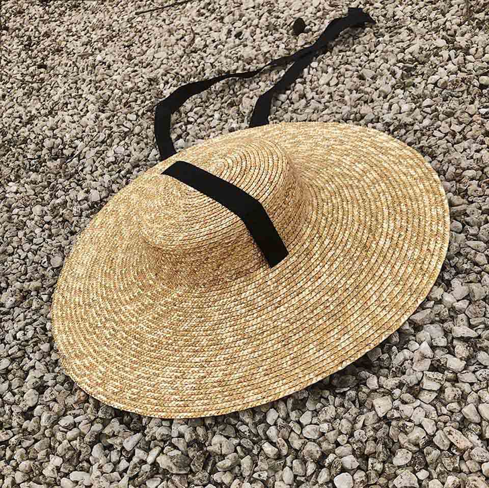 Kvinder raffia bred randen båd hat 15cm 18cm randen stråhat flade kvinder sommer med hvid sort bånd slips sol hat strand cap: F0088-1 / S
