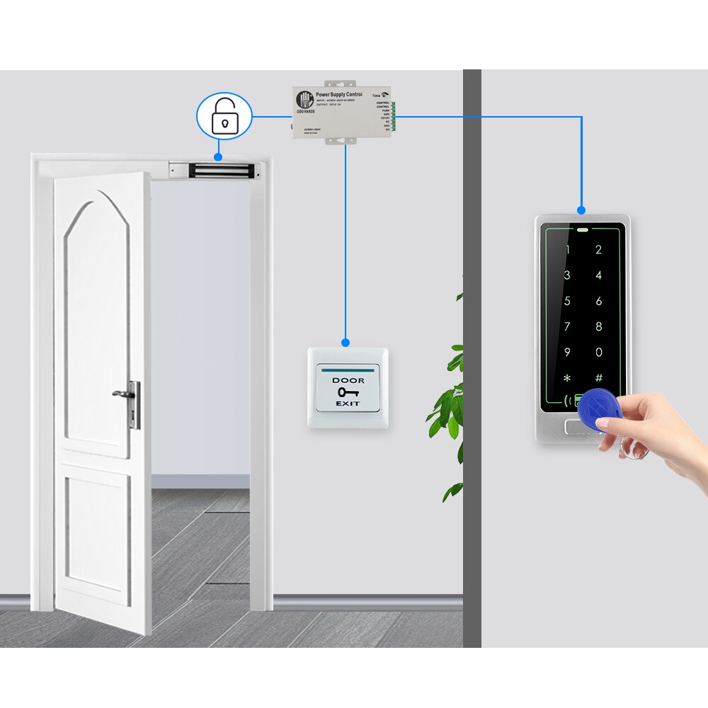 Standalone 125KHz RFID Access Control Keypad Touch Metal Proximity Reader Entry Door Opener for Door Lock System +10 Keyfobs