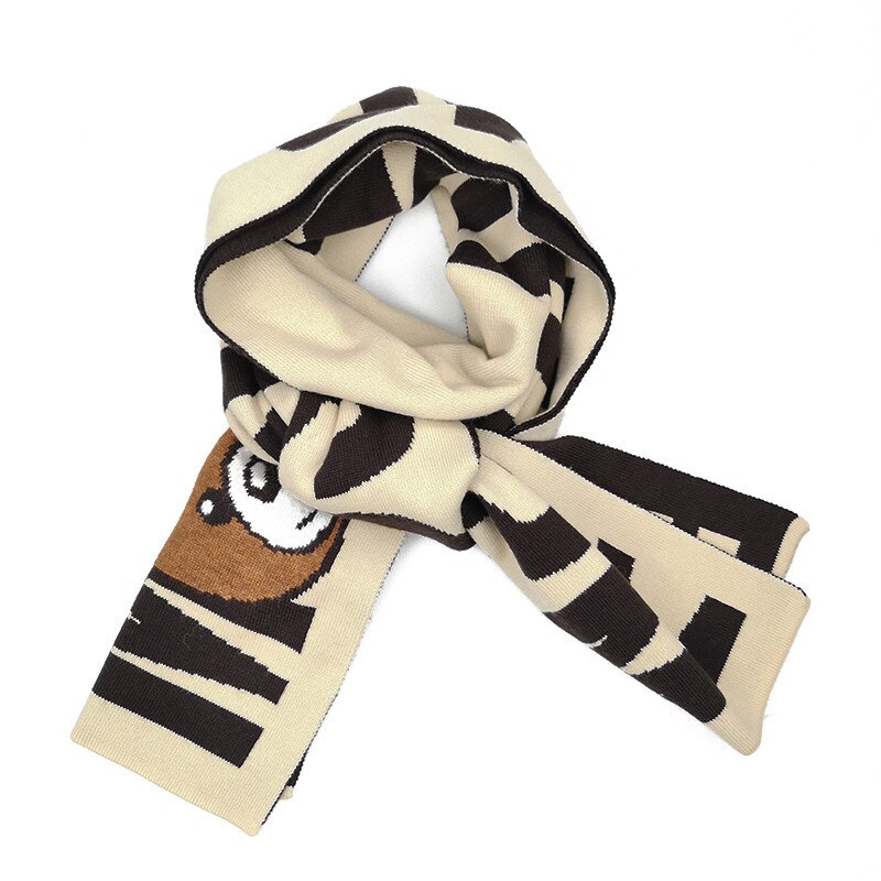 PPXX Cartoon Bear Winter Wool Girl Scarf Boy Soft Warm Thick Kids Boys Girls Shawls Wrap Children Scarves Accessories: Beige