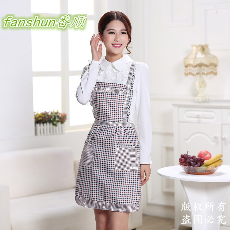 Delantal de cocina a prueba de agua con estampado, delantal de princesa, vestido grueso de algodón para mujer, Babero con bolsillos, delantal de señora, suministros para el hogar: 9