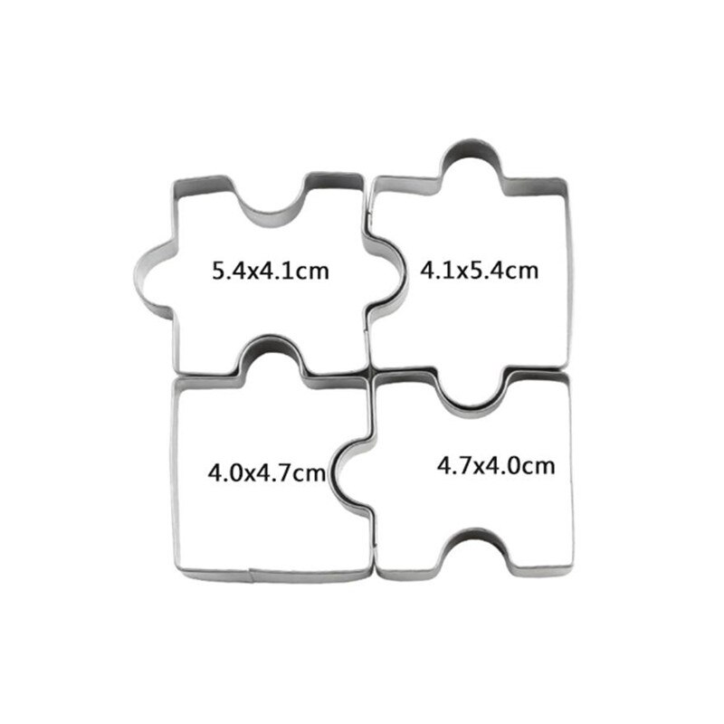 4pcs/lot Stainless Steel Cookie Cutter Mold Fondant Puzzle Piece Biscuit Stamp Silver Cookie Vegetable Fruit Pattern Cutter
