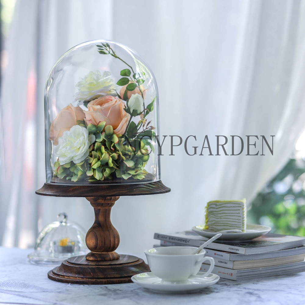 Glaskuppel stor piedestal klar cloche bell jar display stativ til rose bryllup hjemmepynt kun defekt cloche
