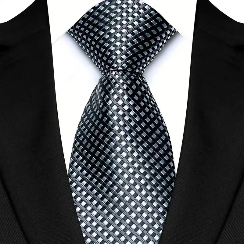 Corbata de lujo de 8CM para hombre, corbata lisa de rayas de puntos de Color gris plateado para novio, corbata tejida de Jacquard para de boda de negocios