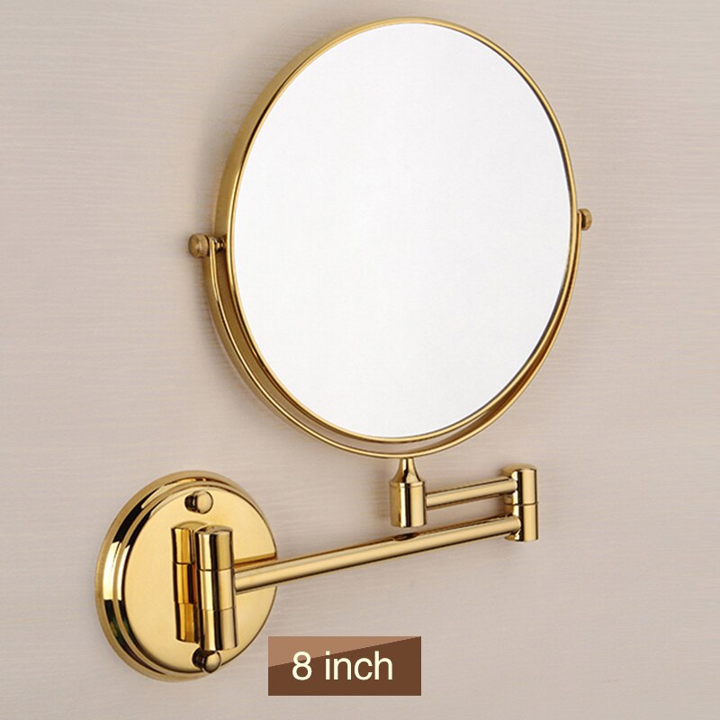 QINGYU ELEVEN 8 inch Soild Brass Bath Mirror European style Wall Mounted Double Sided Adjustable Round Cosmetic Beauty Mirror: Gold