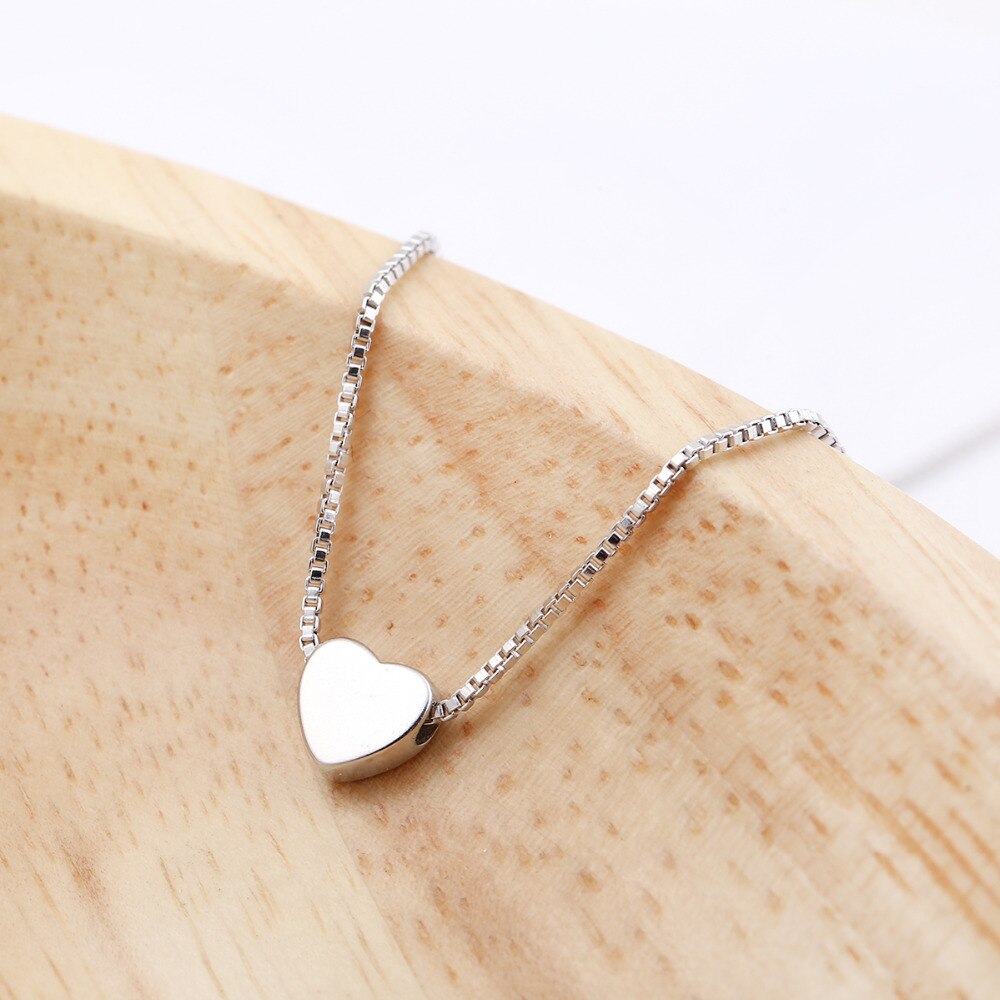 Simple 925 Sterling Silver Love Heart Necklaces Pendants for Women Chokers Necklaces Charms Bohemian Party Jewelry