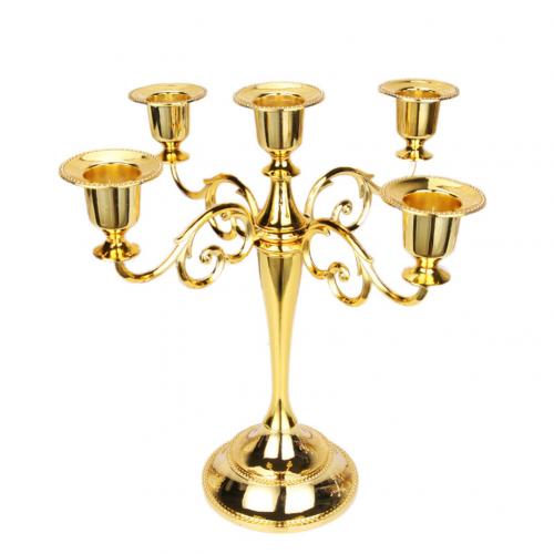Candle Holder Retro 3/5-Arm Metal Metal Pillar Candle Holders Candlestick Wedding Decoration Stand Mariage Home Decor Candelabra: Golden 5 head
