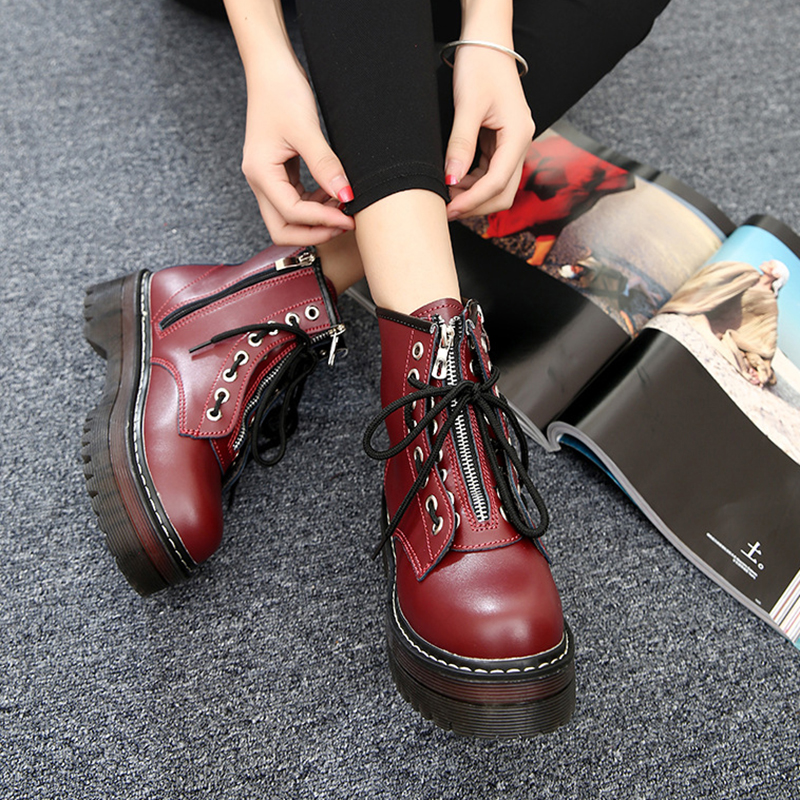 Moto bottes étudiant fille chaussures en cuir PU coeur boucle moine sangles mi talons chaussures fermeture éclair bottes d'équitation