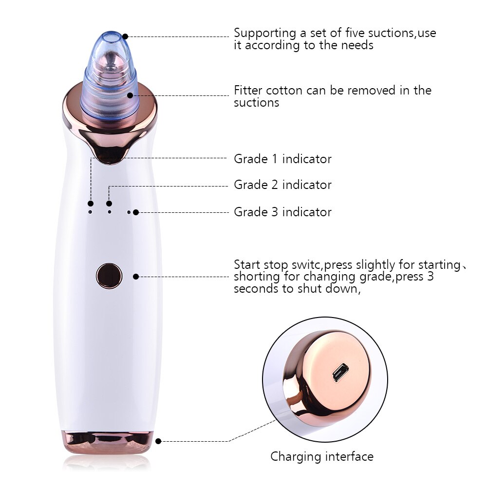 Pore Cleaner Nose Blackhead Remover Face Deep T Zone Acne Pimple Removal Vacuum Suction Facial Diamond Beauty Care SPA Tool Skin