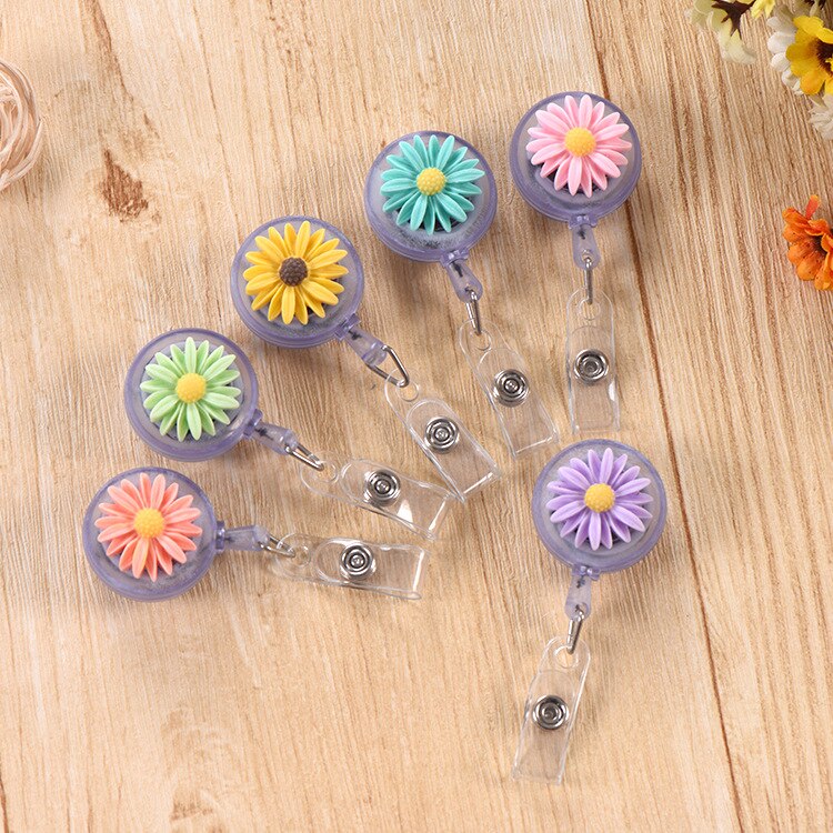 Mode Vrouwen Kaarthouder Kleurrijke Bloemen Intrekbare Badge Reel Verpleegster Arts Student Tentoonstelling Id Card Clips Badge Houder: 1pcs colour random