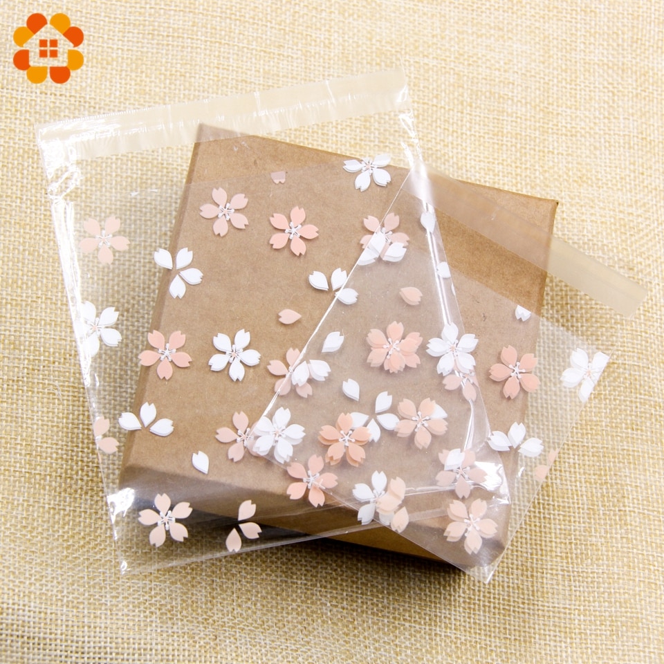 100 Pcs Kersenbloesems Candy & Cookie Plastic Zakken Zelfklevende Voor Diy Koekjes Snack Bakken Pakket Decor Kids Levert