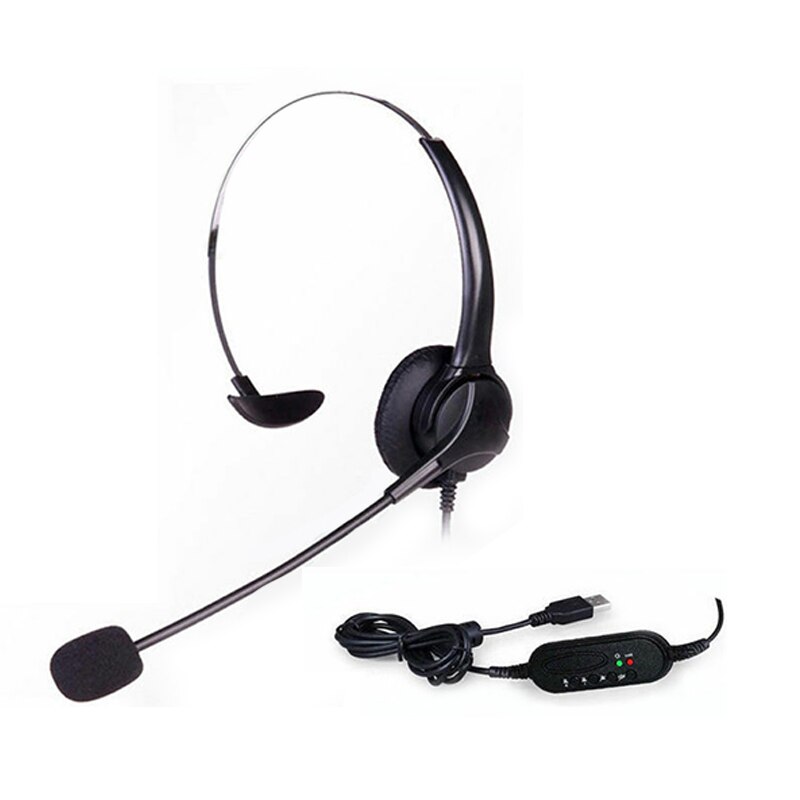 Single-Ear Headset Headband Earphone With Flexible Microphone USB 2m Cable Wired Computer Headset For Laptop PC Computer Call