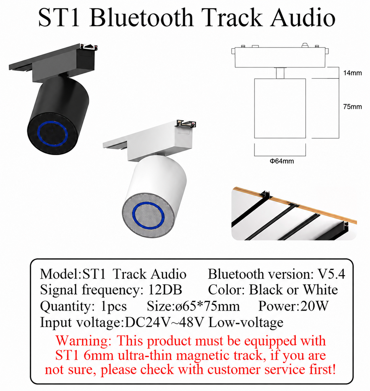 Głośnik Bluetooth Dźwięk ST1 6mm Ultracienki/seria 20 Ścieżka magnetyczna/Wysokie napięcie 2 przewody/3 przewody/4 przewody/Zwykły styl sufitowy: ciemnozielony / Beżowy
