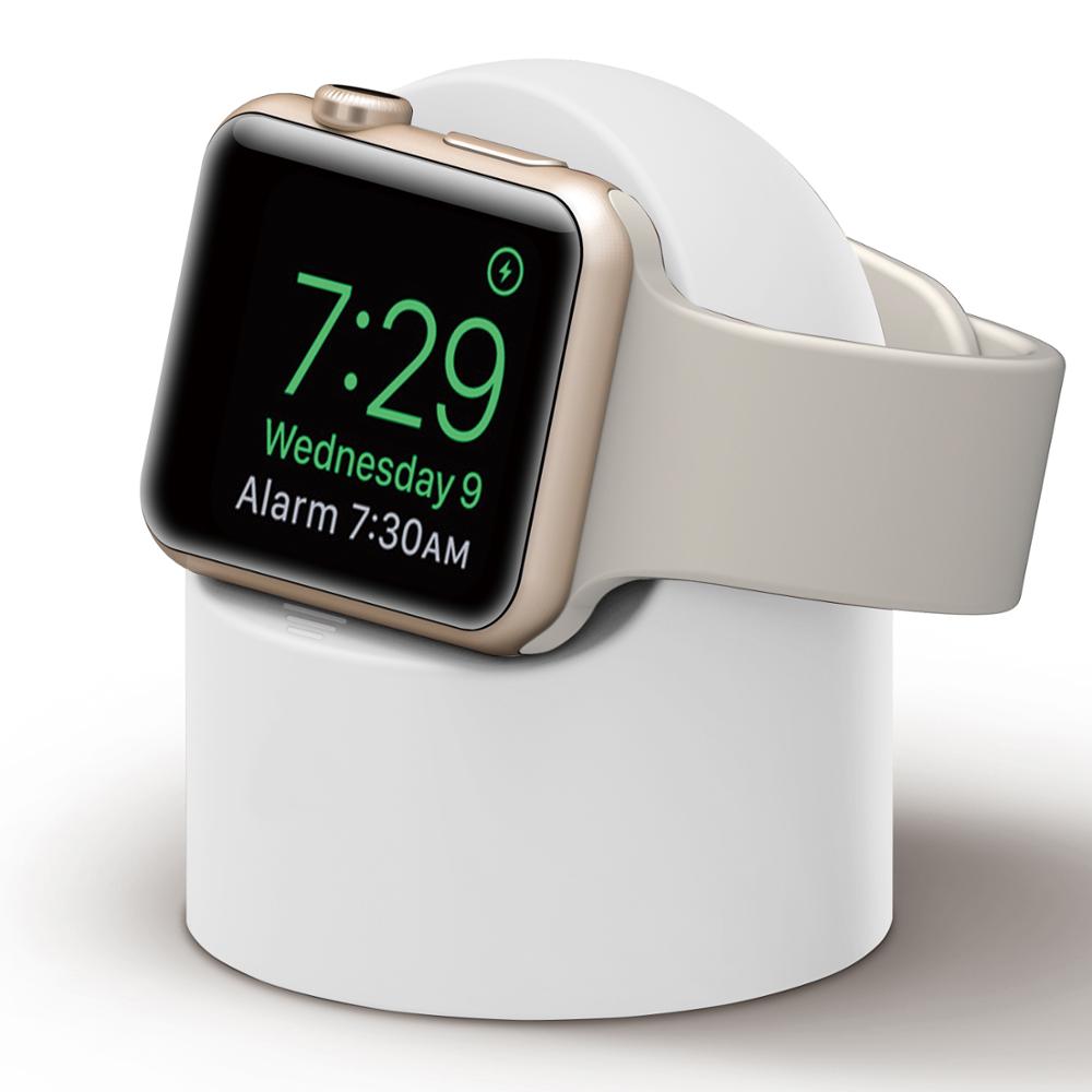 Holder til apple ur serie 6 5 4 3 2 1 se stand watchos natbord holder silikone hjemmeladestation til ur moderne: Hvid